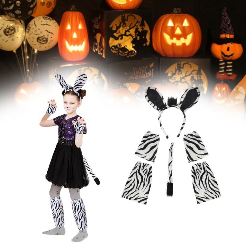 Festive Zebra Animal Headband Set With Cute Ears Gloves Tail For Kids Party Celebrations