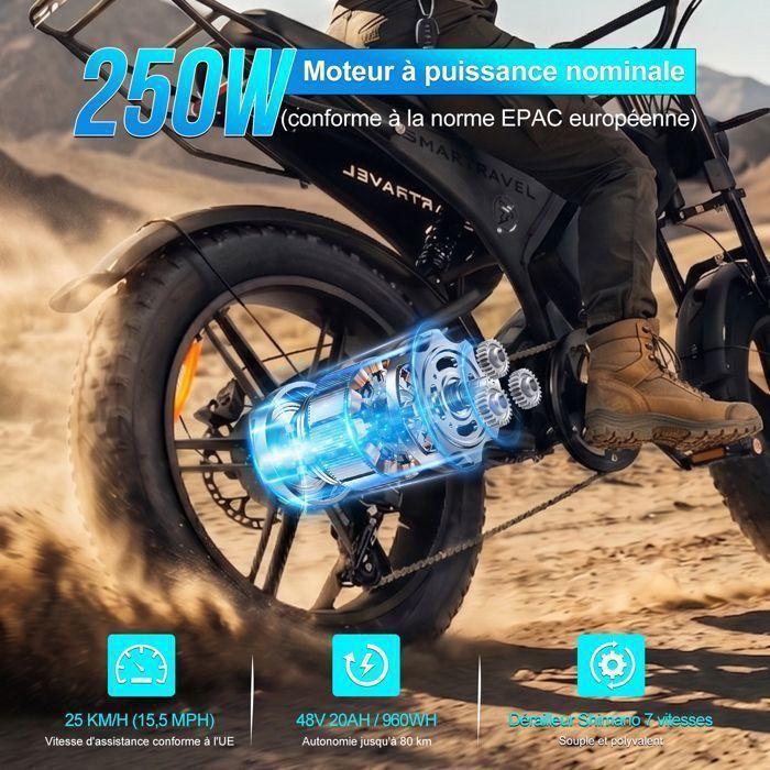 Vélo Électrique Fat Bike 20" – SMARTRAVEL DK400-MAX – Double Moteur 2×250W – Batterie 48V 20Ah – Freins Hydrauliques – Jusqu'à 80km