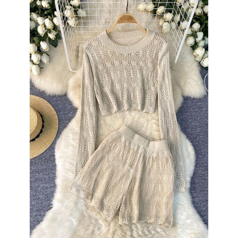 Fashion Wind High Waist Slim Looking Short Pants Knitting Suit