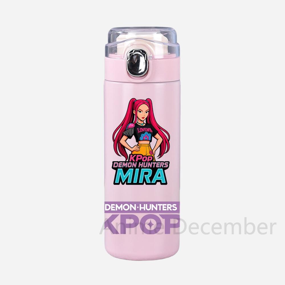 Anime K-Pop Lovci démonů Tištěná termoska Přenosná nerezová láhev na vodu 400 ml Nepropustný kempingový pohár na vodu Dárky