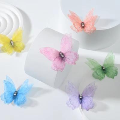 50Pcs 3D Organza Fabric Butterfly Appliques Double-layer Translucent Chiffon Butterfly Embroidered Patches Colorful