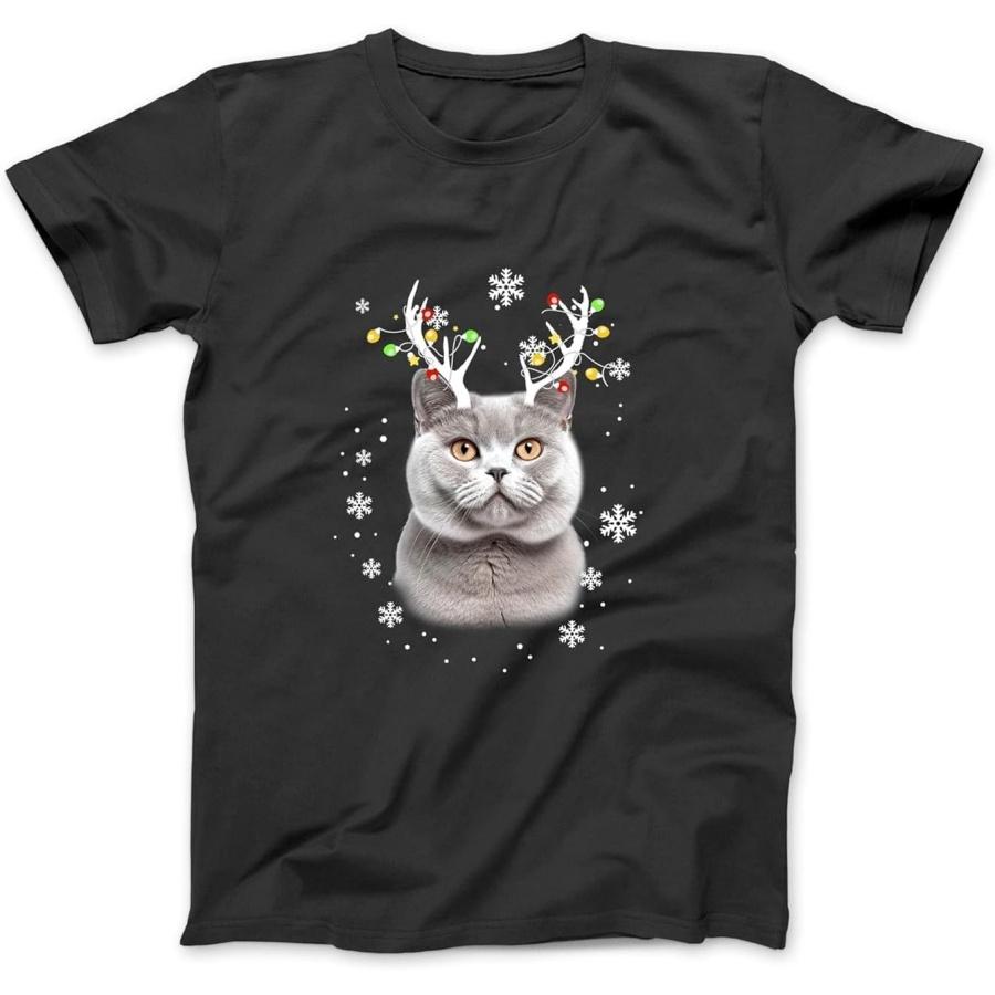 

British Shorthair cat Santa Hat Christmas Fairy Light Long Sleeve T-Shirt Sweatshirt Hoodie Tanktop for Men Women Kids Black XXXXXL різнокольоровий