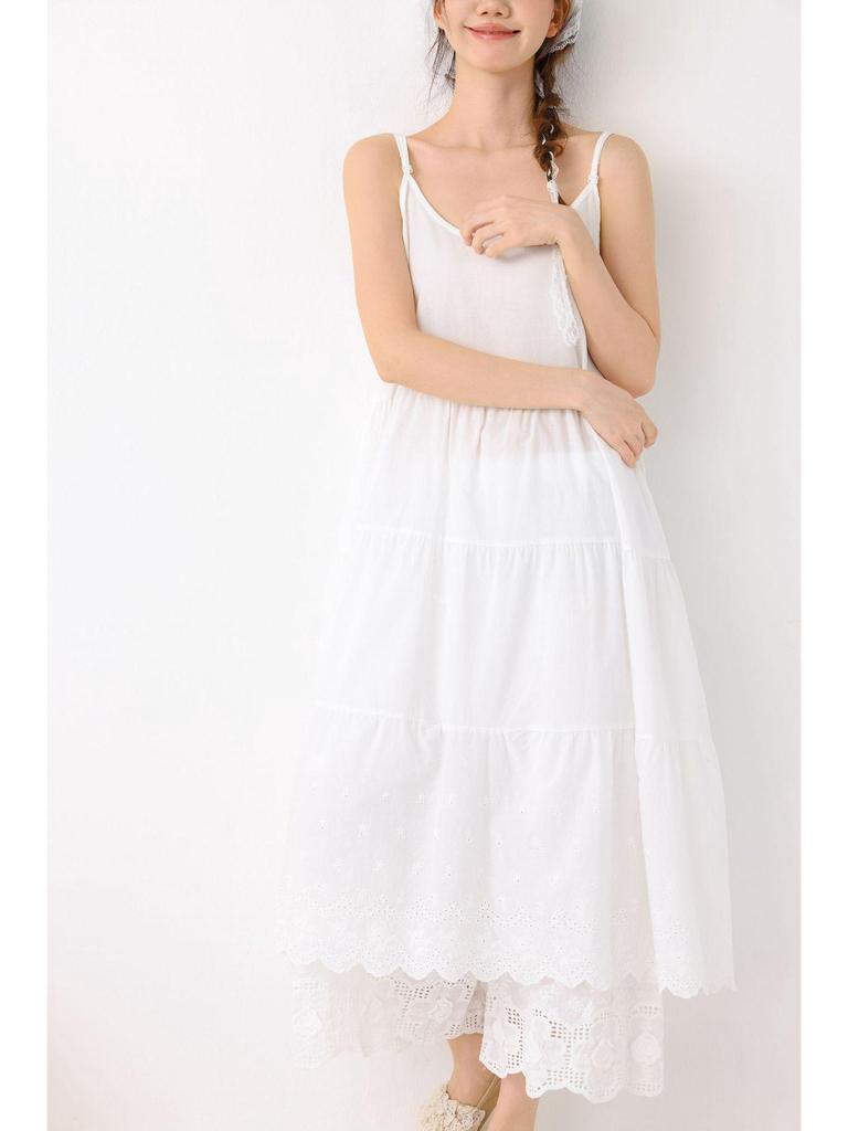 Women's Forest Style Embroidered Layered Lace Long Dress