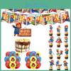 Bear Party Birthday Decor Set Banner Cake Toppers Balloons Pull Flag