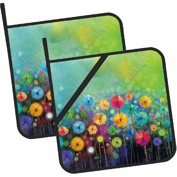 Abstract Floral Watercolor Painting Pot Holders Set of 2 Kitchen Heat Resistant Potholder for Microwave Cooking Baking Oven End Dishes and BBQ Abstract Floral Watercolo