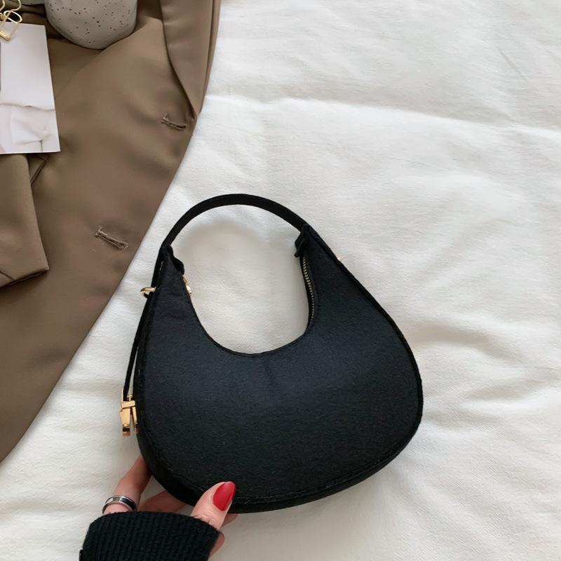 Fashion Luxury Design Felt Shoulder Hobo Bag Women Clutch Handbag Purse Female Solid Color Underarm Bag Premium