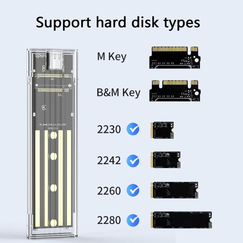 USB3.0 M.2 NVME / Optional Hard Drive Case Clear PC Shell Small Size for Easy Hardware Inspection and Efficient Cooling