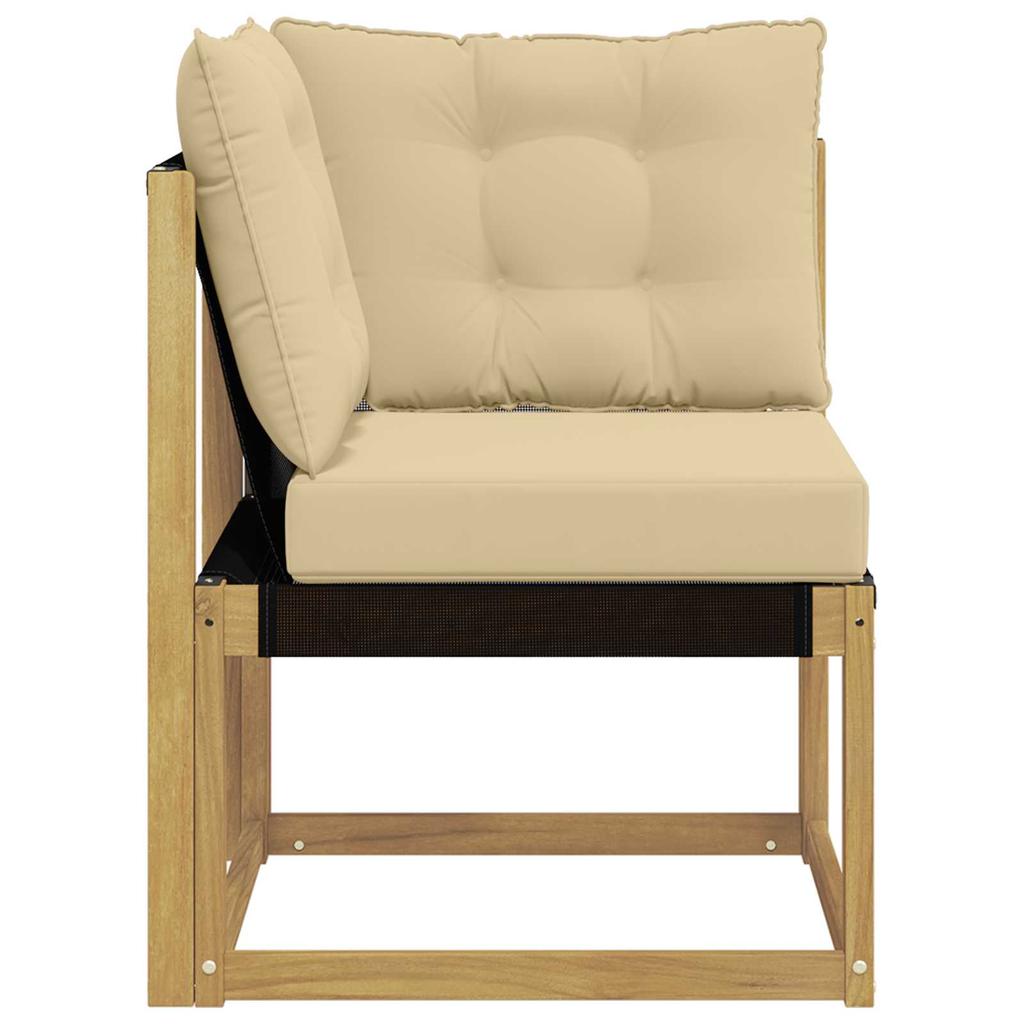 Outdoor Corner Sofa Solid Acacia Wood Frame and Textilene Fabric White