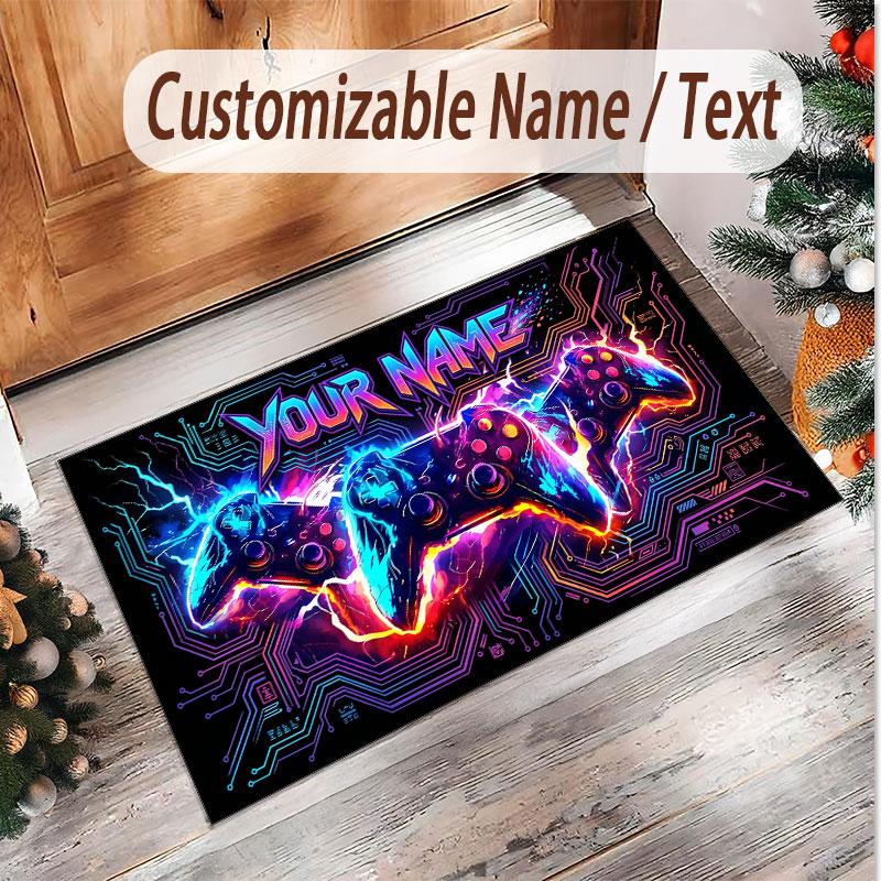 Game Controller Theme Soft Crystal Velvet Rug Custom Name & Text Print Non Slip Floor Rug for Bedroom Living Room