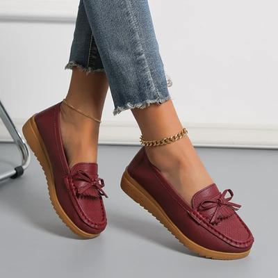 Fashion Loafers Summer Flats Shoes For Women Comfort Solid Breathable Hollow Leather Bow Decorated Flat Single Shoe