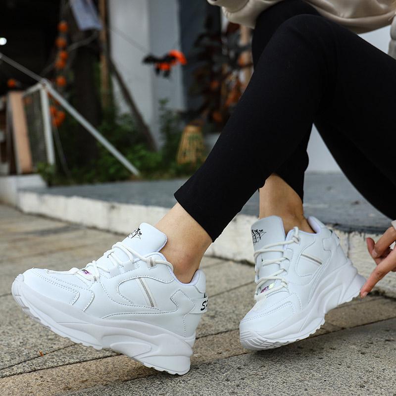 Fashion Fashion White Sneakers Women's High Platform Casual Shoes Height Increasi Leathe Shoes Thick Sole Trainers Tennis Sports Black