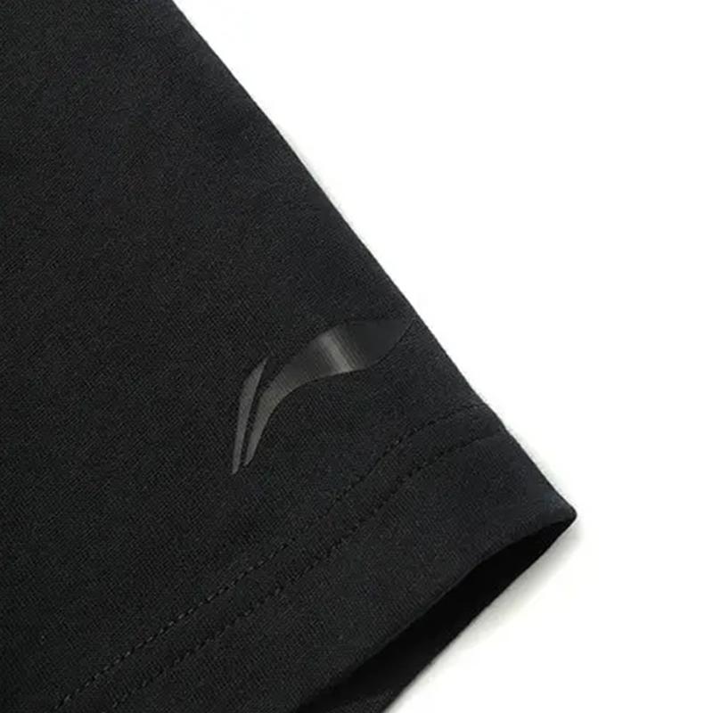 Li Ning Round Neck Pullover Short Sleeve T-Shirt And Mid Waist Five Point Shorts Casual Sports Suit Unisex Sportswear Black AHSUA03-2+YAPV001-1