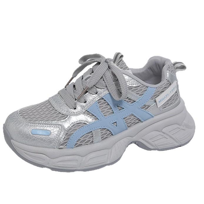 Platform Shoes Summer Retro New Color Matching Mesh Breathable Soft Sole Girls Casual Running Sneakers