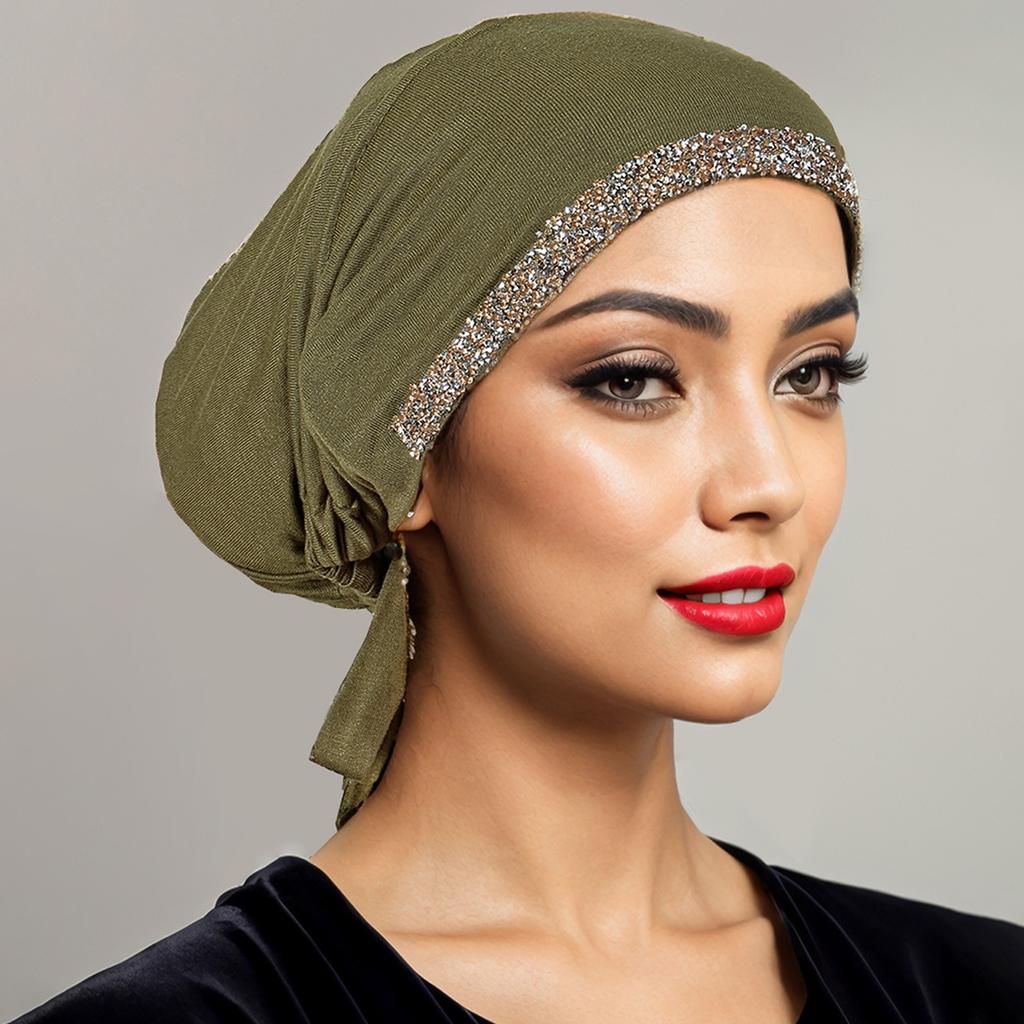 New Modal Rhinestone Band Muslim Turban Hat Inner Hijab Caps Islamic Underscarf Bonnet India Hats Female Headwrap Turbante Mujer