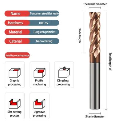 Neuer HRC55 Schaftfräser Hartmetall 4 Schneiden Legiertes Hartmetall Fräs-Oberfräser