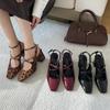 Pesstwei New Fashion Leopard Print Narrow Band Buckle Strap Women Pumps  Elegant Square Toe High Heels Wedding Party Shoes