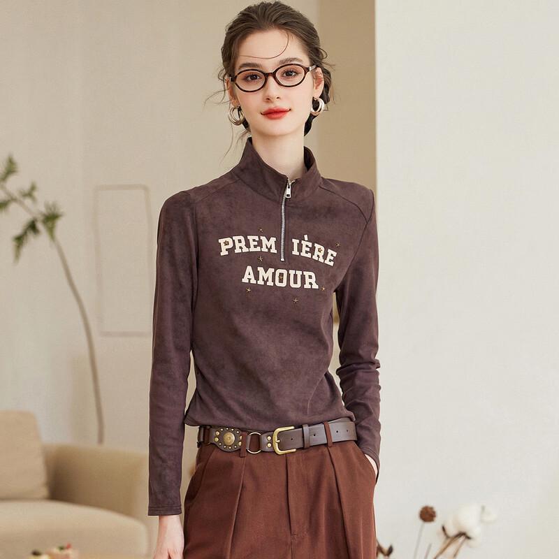 

Baimluy Women s Long Sleeve Stand-Up Collar Embroidered T-Shirt XL