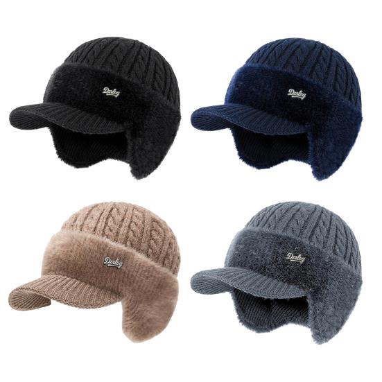 Knitted Hat with Ear Protection Moisture-Wicking Fabric Warm Breathable Design Soft Fleece Lining Sports Hat Winter Cold Weather Gear