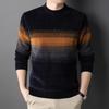 Sweater Men's Striped Color-blocking Bottoming Sweaters Round Neck Thickening Middle-aged Men's Chenille Warm Clothes Winter