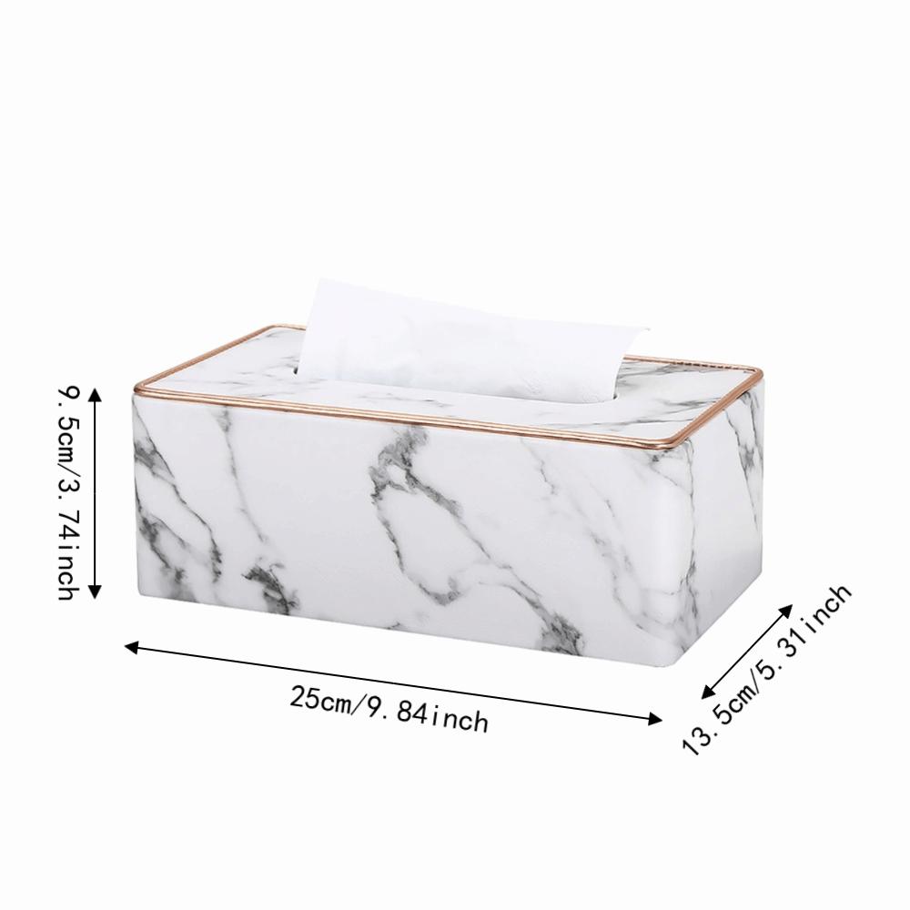 25*13.5*9.5cm Weiße Marmorstruktur Leder Taschentuchbox Schlafzimmer Schminktisch Anordnung