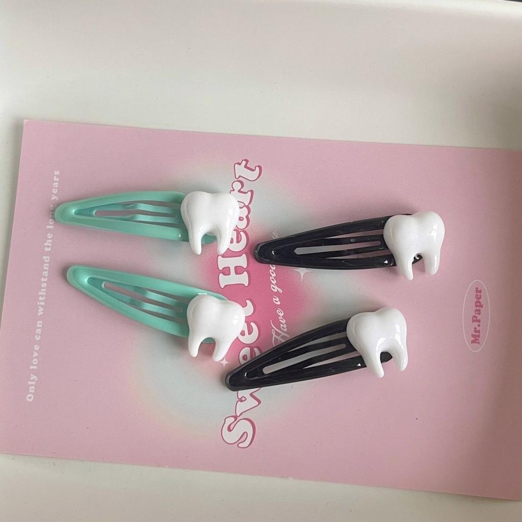 2/8Pcs Y2K Simulation Teeth Hair Clips for Women BB Bangs Side Barrettes Spicy Girls Harajuku Hairpins Green Hair Accessories