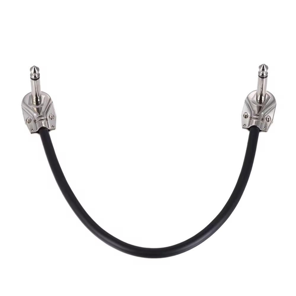 15cm/ 6in 30cm Guitar Effect Pedal Instrument Patch Cable 1/4" Silver Right-angle Plug Black PVC Jacket, 6-Pack