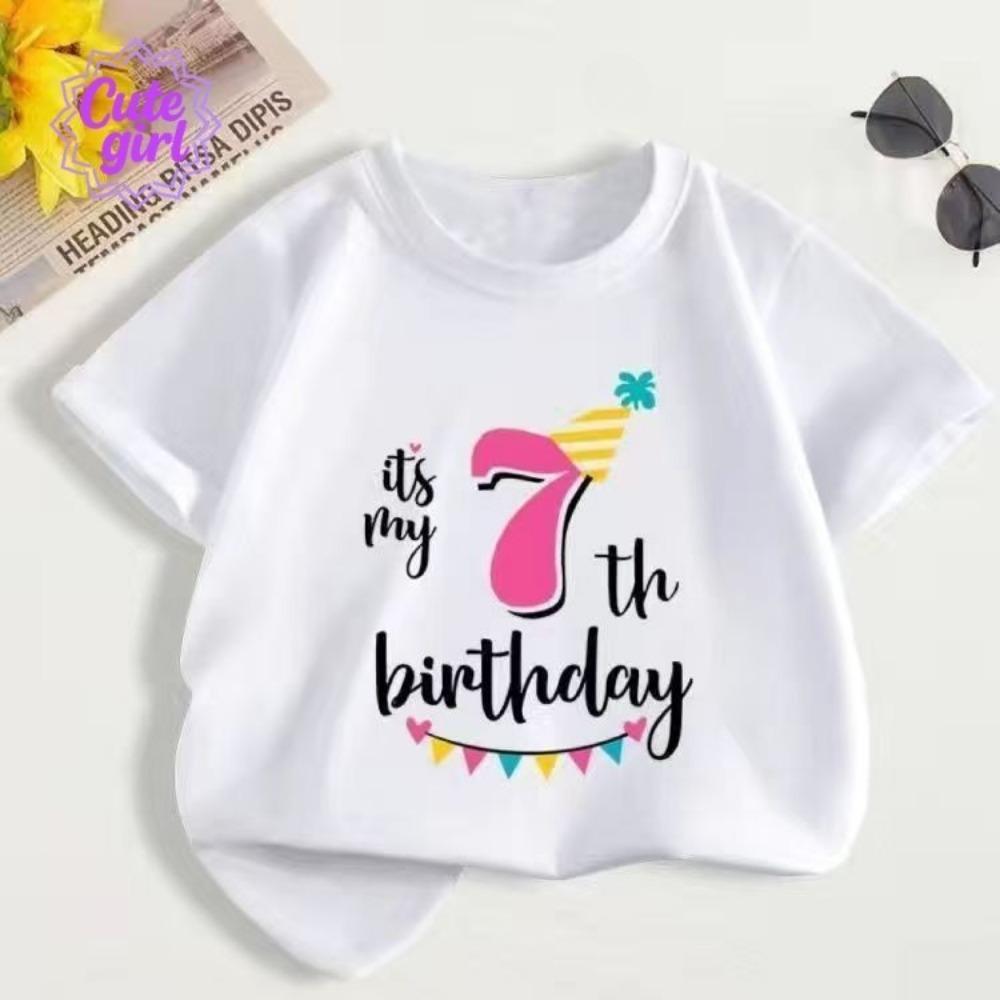Girl's T-shirt and Children's Short Shirt with Birth Date Number Printed with "birthday"