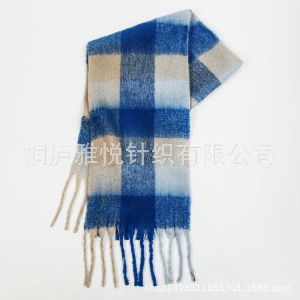 Premium Color Plaid Scarf Women's Winter Warm Scarf Mohair Thickened Scarf Versatile Shawl