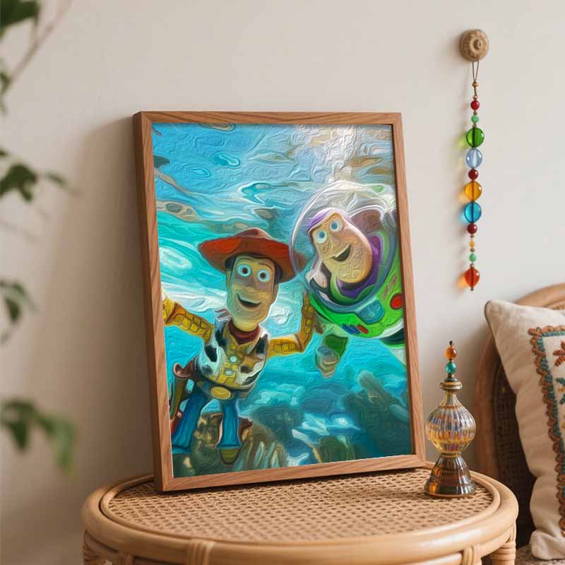 Disney Oil Painting DIY Digital Painting Woody and Buzz Underwater HandPainted Wall Art for Living Room and Entryway Decor.