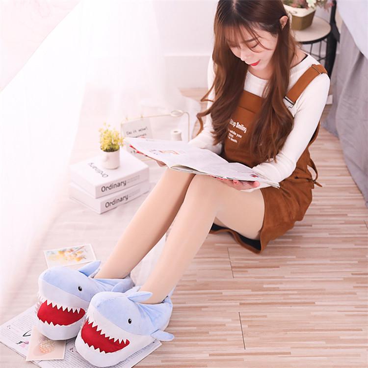 Cartoon Shark Plush Slippers - Thick, Warm, and Cute for Winter