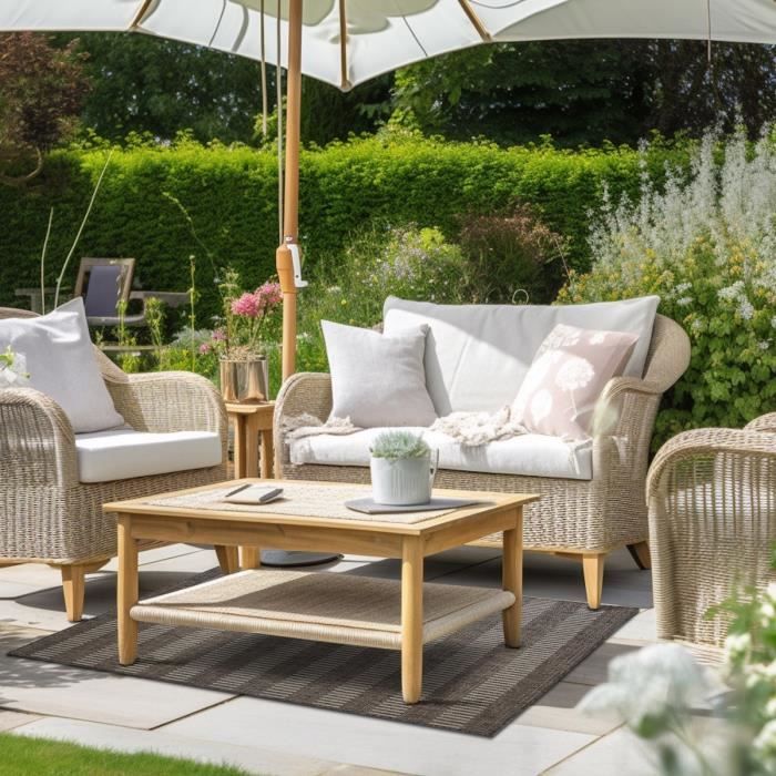 Living Room Rug Jute Look Beige Lines Pattern 133x170