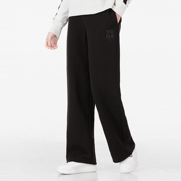 Puma Logo Print Solid Color Loose Wide Leg Sports Pants Women Bottoms Black 536308-01