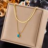 Gold Plated Stainless Steel Double Layer Turquoise Pendant Necklace For Women