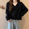 Knitted Sweater Women's Autumn  Winter Versatile Slimming V-neck Long Sleeved Fake Two-piece Drawstring Sweater