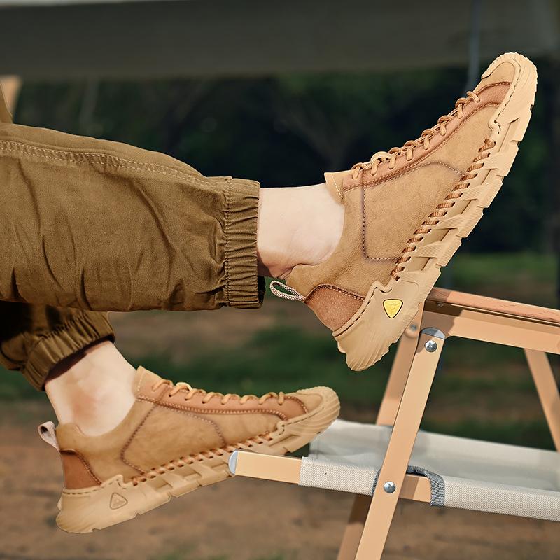 Sneakers men's 2025 new autumn leather lightweight casual shoes soft sole bag head lace-up low-top shoes large size 4546