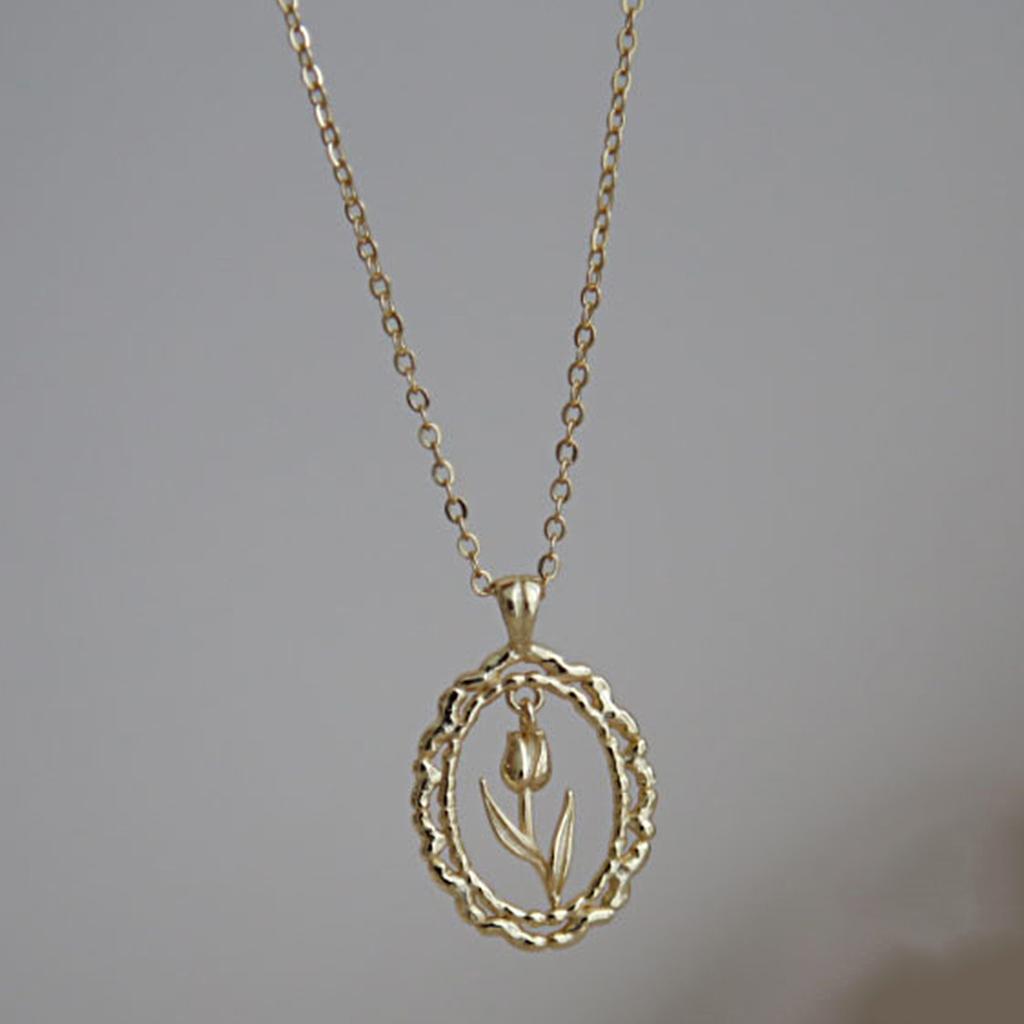 Art Retro Lace Tulip Collar Chain Light Luxury Glossy Pendant Design Hollow Out Flower Necklace New In Party Jewelry Gift