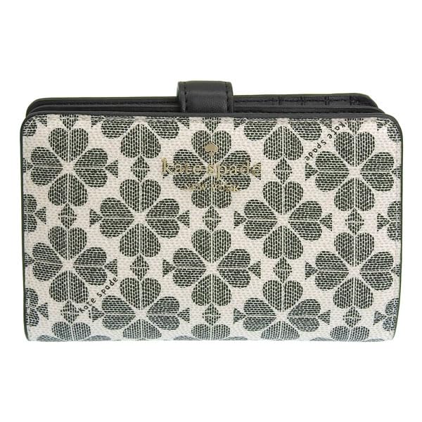 Kate Spade Women's Bifold Wallet, Compact, Outlet Brand, Black, Spade Flower Coated Canvas, Medium Compact Bifold Wallet, SPADE FLOWER KG488 001,