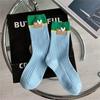 Japanese Style Women Y2K Girl Cotton Crew Socks Harajuku Sweet Love Label Colorblock Ribbed Knit Middle Tube Calf Socks