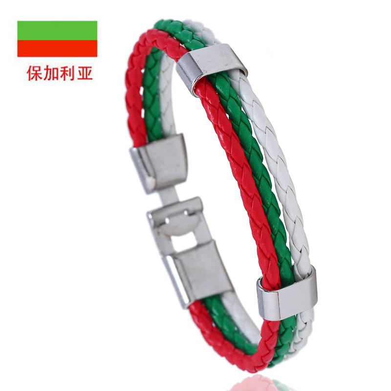 Geflochtene Flaggenfarbe Lederarmband PU Kunstleder Manschette Fußball Weltmeisterschaft Land Armband Unisex Schmuck