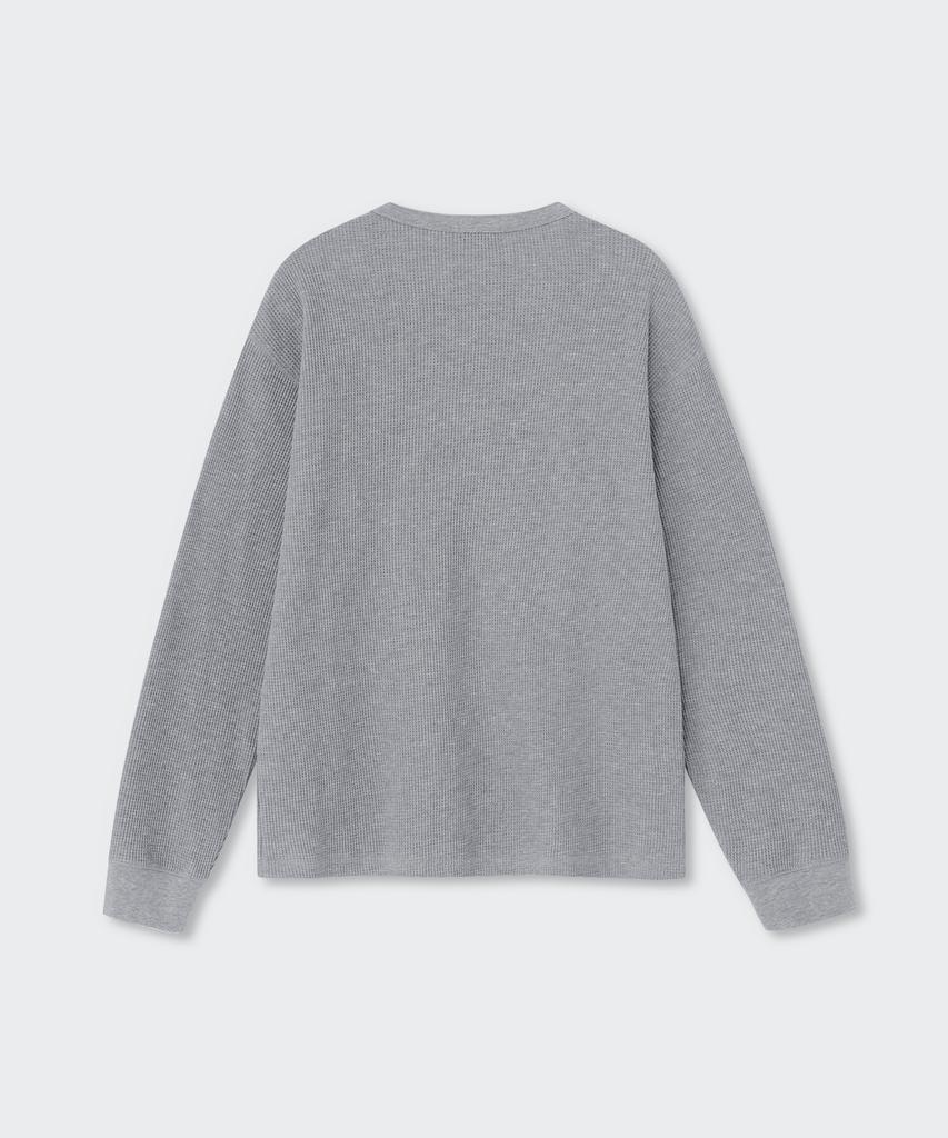 MUSINSA STANDARD Waffle Henley Neck Long Sleeve T-Shirt [Medium Gray]