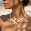Boho Shell Starfish Shape Pendant Necklace for Women Elegant Imitation Pearl Layered Chain Necklace Trendy Summer Beach Jewelry