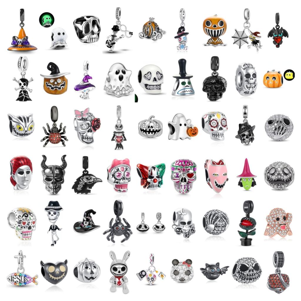 Scared Skeleton Ghost Series 925 Silver Charm Halloween hat Bead Fit Women Bracelet Jewelry For Gift