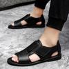 Sommer Herren Echtes Leder Römische Sandalen Koreanische Version Britische Ledersandale Lässig Rutschfest Strand Hausschuhe Luxus Freizeitschuh