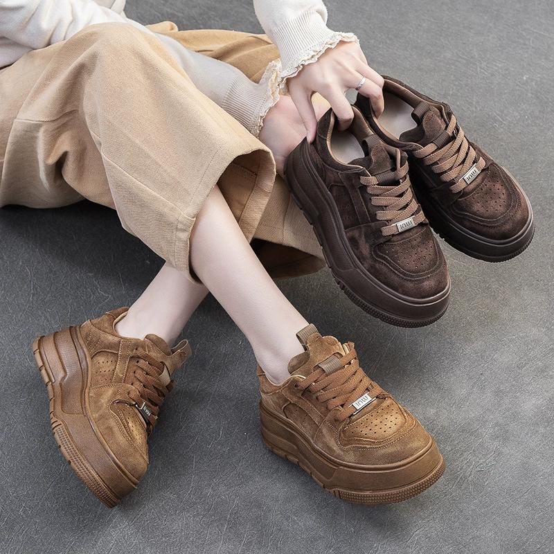 Fashion GKTINOO 5.5cm Cow Suede Genuine Leather Spring Fashion Ankle Boots Chunky Sneakers Women Autumn Vulcanize Platform Wedge Shoes