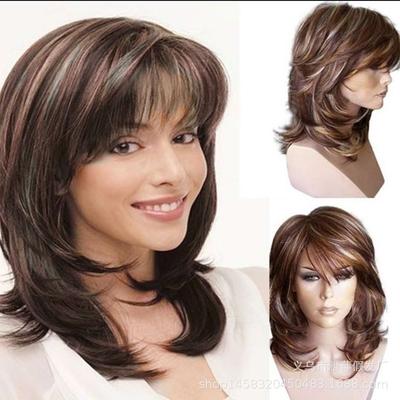 Mixed Brown Wigs for Women Synthetic Hair Short Bob Wigs with Side Bangs Natural Hair Mom Wig Female Highlights Heat Resistant