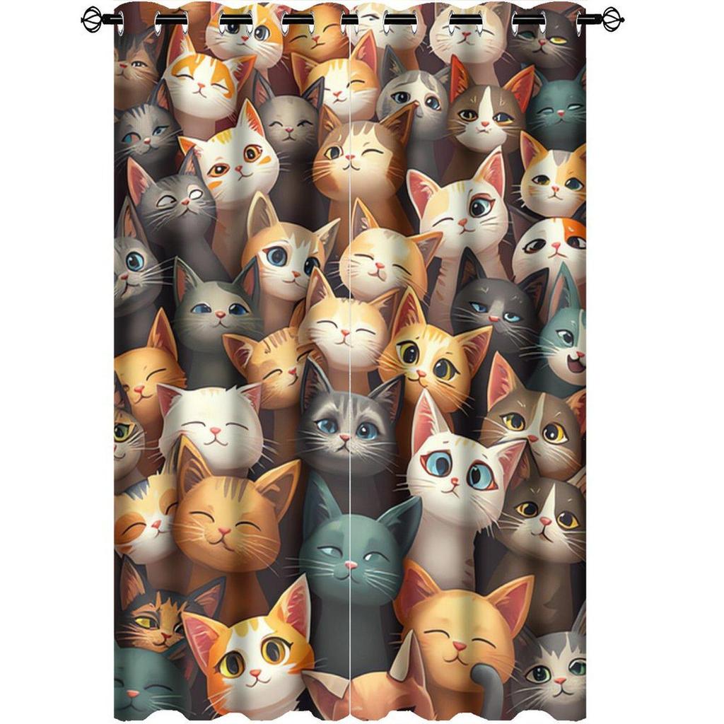 Multi-color Cute Kitten Graffiti Curtains for Kitchen or Cafe Decor