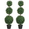 Conjunto de 2 árvores artificiais 101,6 cm 3 bolas topiárias de buxo planta falsa verde PE com vaso interior e exterior