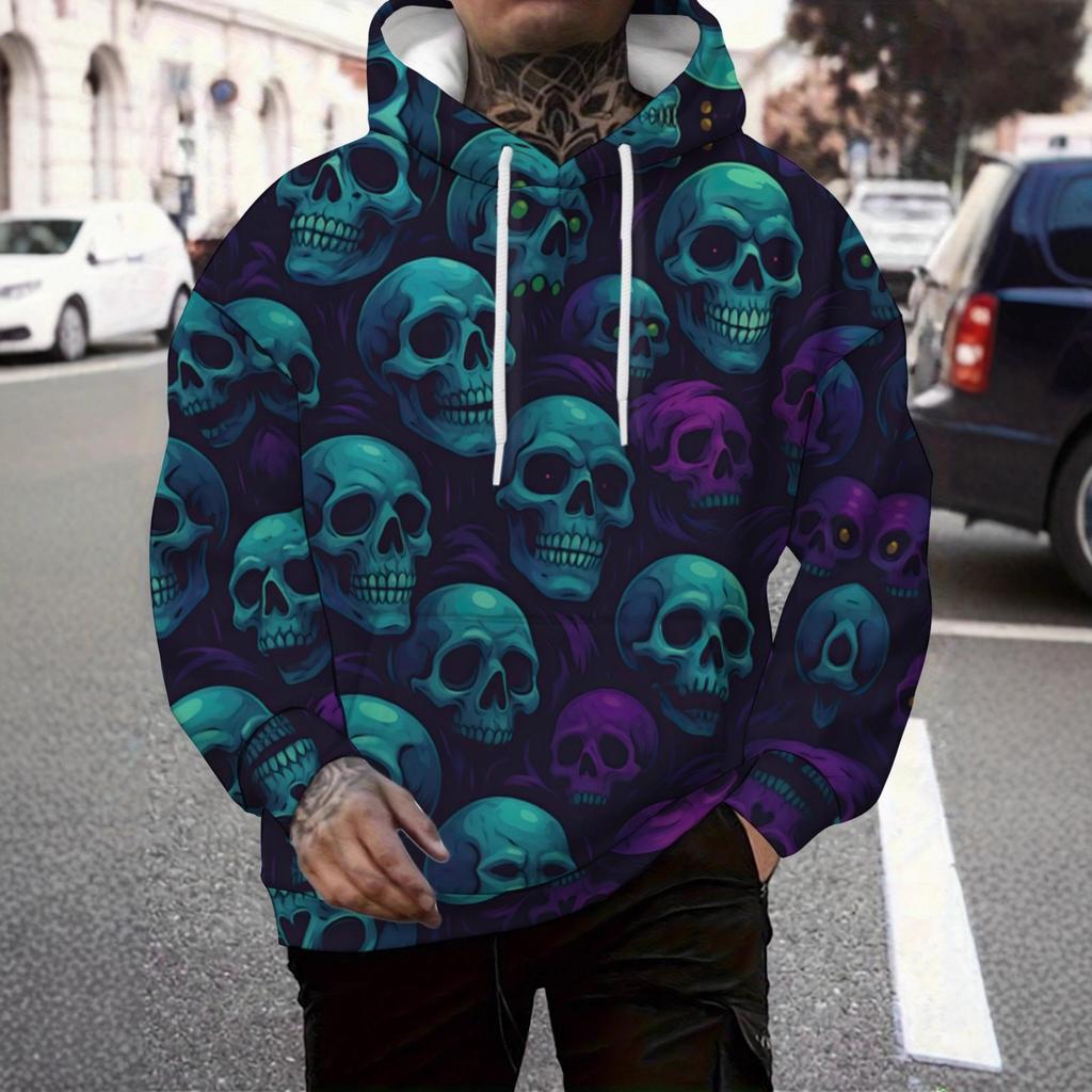 Herfst Winter Creatieve Kleurrijke Schedel 3D Digitaal Geprinte Loszittende Pullover Hoodies voor Mannen Modieuze Hoodies met Lange Mouwen