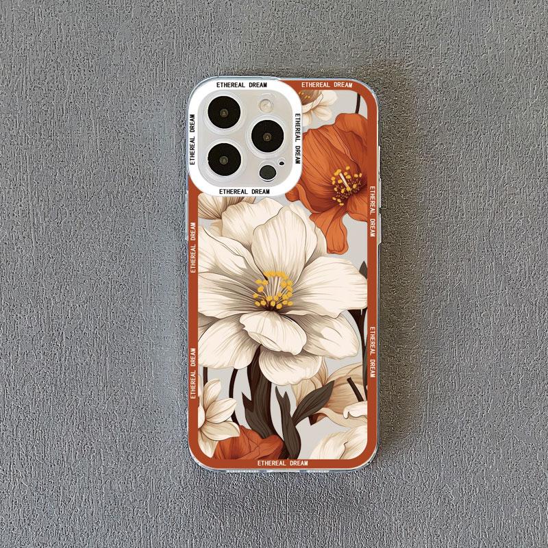 Vintage Flower Clear Phone Case For iPhone 12 11 13 Pro Max 15 14 Pro Max 7 8 14 15 Plus SE2 X XR XS Butterfly Plant Back Covers
