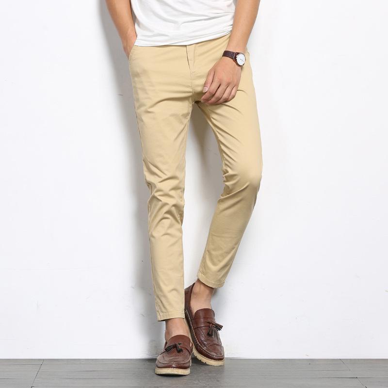 2022 Summer Men's Black Slim-Fit Nine-Point Casual Pants - Youth Solid Color Korean Style